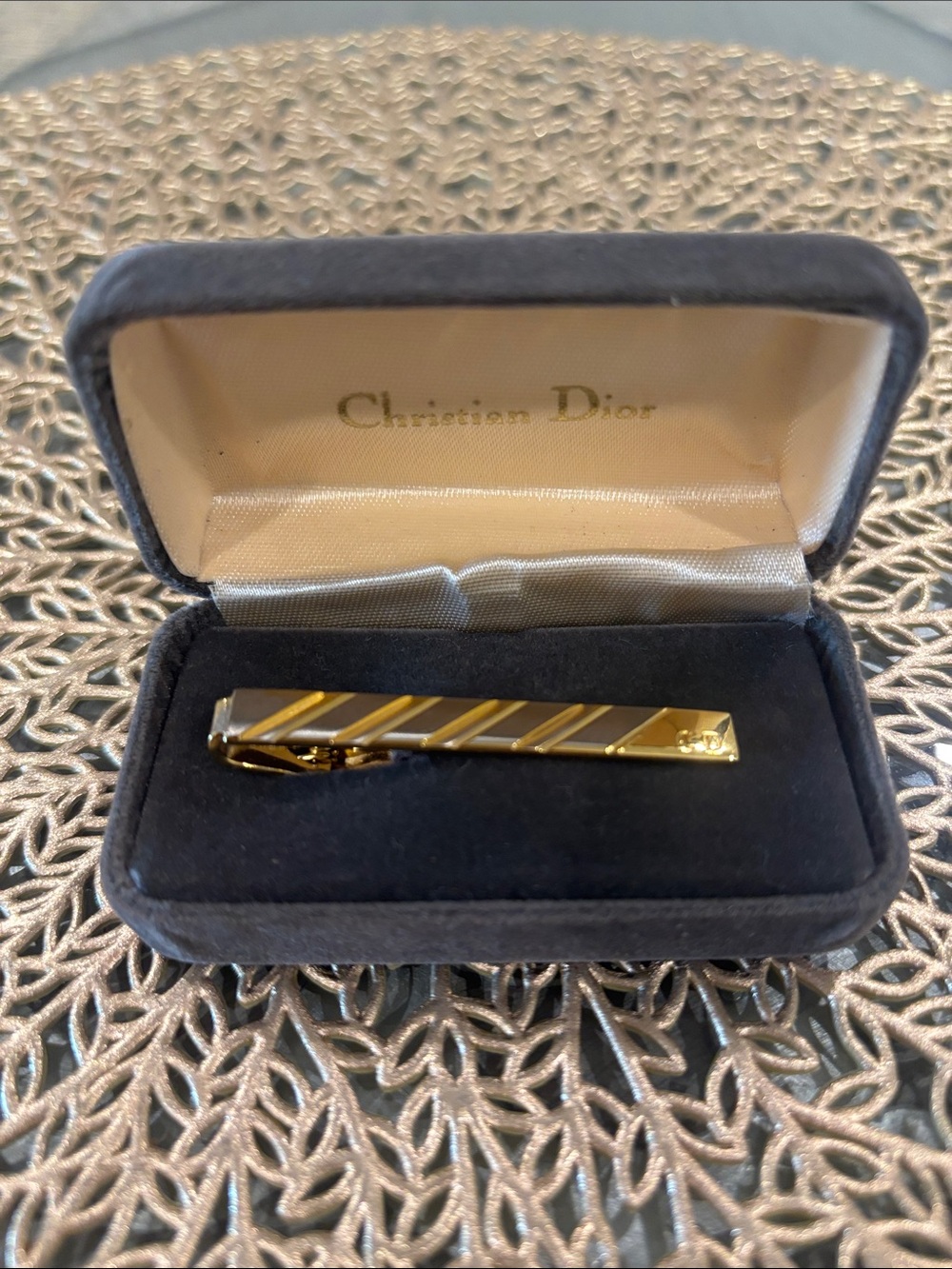 Vintage Christian Dior Gold Plate Tie
Clip Circa 1970 In Original Velvet
Case
